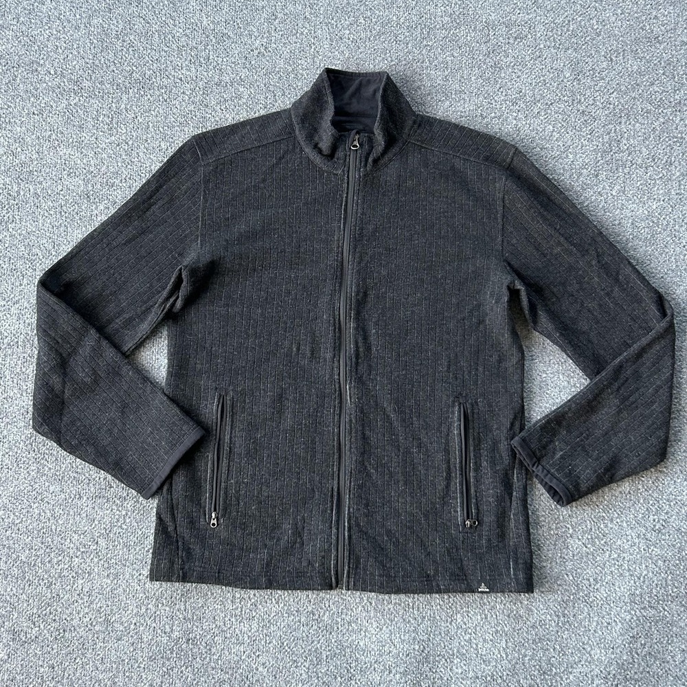 Prana Jacket Mens Large Gray Full Zip Wool Blend Fleece Lined Casual Outdoor‎